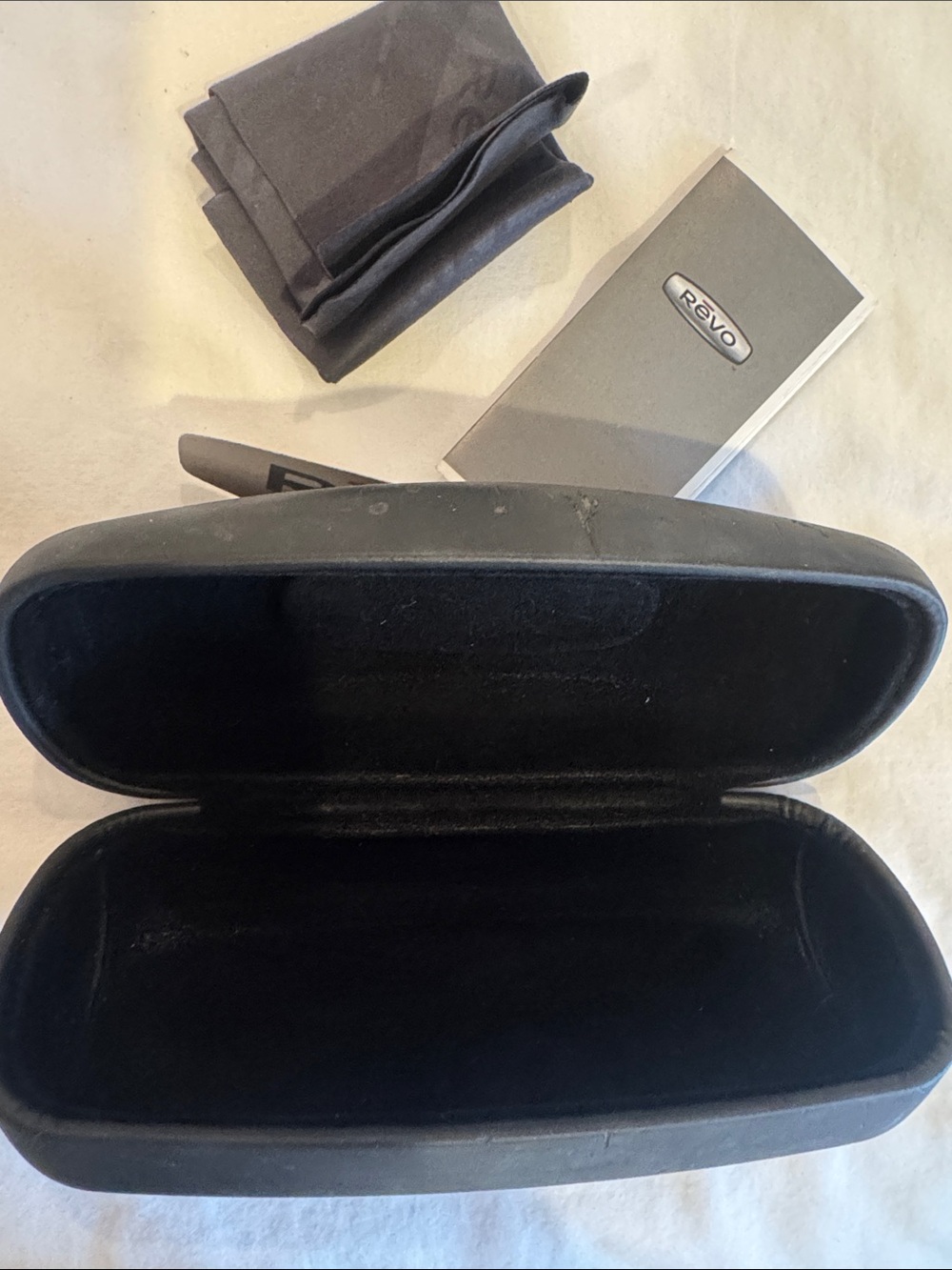 Revo Black and Silver Sunglasses Case with Cloth and Booklet - Picture 2 of 3